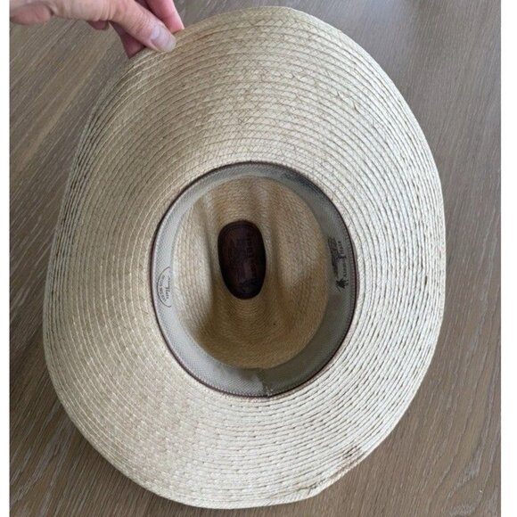 Alamo Hats Unisex Men’s Palm Natural Straw Western Hat Beige Tan Leather Horns - Picture 5 of 7